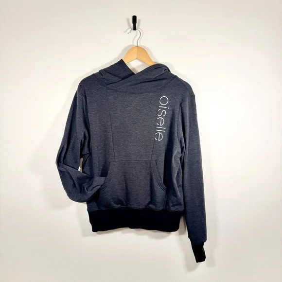 Oiselle Heather Charcoal Hoodie with Logo - Picture 2 of 11